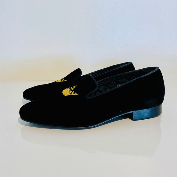 Church's Sovereign Black Velvet Gold Crown Embroidered Men's Evening Loafers 7 F - Picture 5 of 16